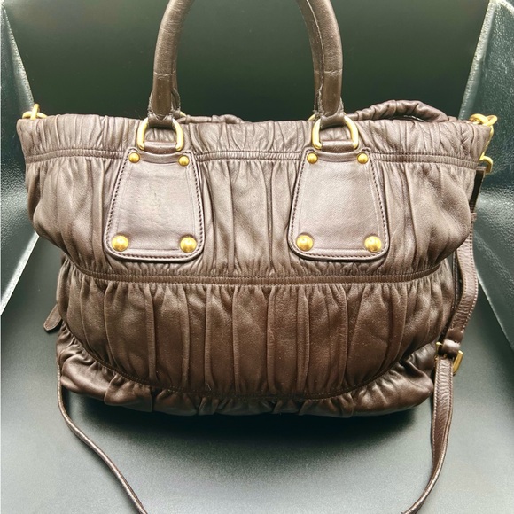 Prada Dark Brown Leather Nappa Gaufre Tote Handbag - Picture 3 of 12